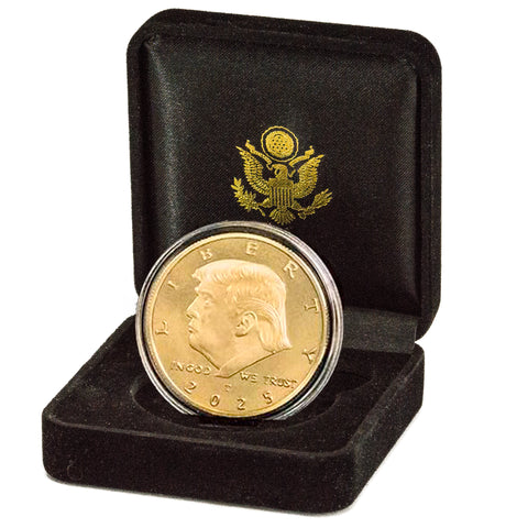 Image of Trump “ WON” 2025 – Donald J. Trump Wins the 2024 Election To Save America – 47th Presidential Gold Challenge Coin in Velvet Display Case (2025 Velvet)