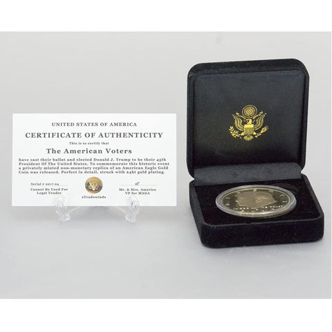 Image of Trump “ WON” 2025 – Donald J. Trump Wins the 2024 Election To Save America – 47th Presidential Gold Challenge Coin in Velvet Display Case (2025 Velvet)
