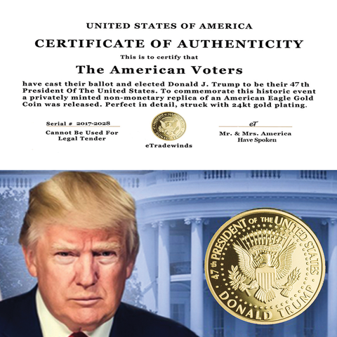 Image of Donald Trump 2 Term 8 Coin Set, 8 Year Collector’s Edition, Gold Plated Replica Coins 2017,18,19,20,25,26,27,28 Rectangle Display Case, Cert. of Auth.