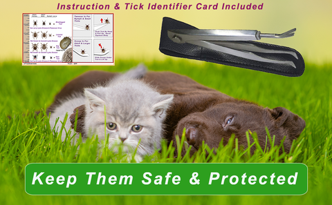 Image of Tick Remover Tick-Off - Hygienic All Stainless Steel Tick Removal Tool With Leather Case. Complete With Tick Removal Instructions & Identification Chart - Patent No. D889,646