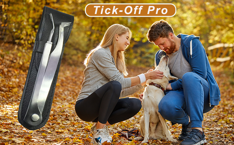 Image of Tick Remover Tick-Off - Hygienic All Stainless Steel Tick Removal Tool With Leather Case. Complete With Tick Removal Instructions & Identification Chart - Patent No. D889,646