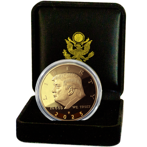 Image of Trump “ WON” 2025 – Donald J. Trump Wins the 2024 Election To Save America – 47th Presidential Gold Challenge Coin in Velvet Display Case (2025 Velvet)