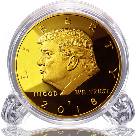 Image of 2018 Donald Trump 45th President, Collectors Edition 24kt Gold Plated Commemorative Replica Novelty Coin, Each Coin Comes With Stand & Display Case (NOT LEGAL TENDER)