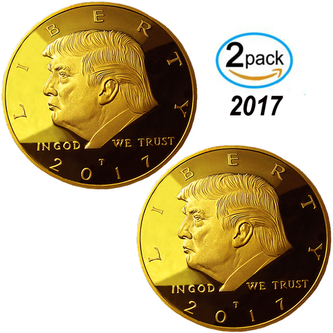 Image of 2017 Donald Trump 45th President, Collectors Edition 24kt Gold Plated Commemorative Replica Novelty Coin, Each Coin Comes With Stand & Display Case (NOT LEGAL TENDER)