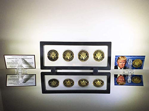 Image of Donald Trump 4 Gold Coin Set, 45th 1st Term Presidential Collector's Edition, Commemorative Gold Plated Replica Coins 2017-2018 - 2019-2020, Rectangle Display Case, Cert of Authenticity (Blk 1Pak)