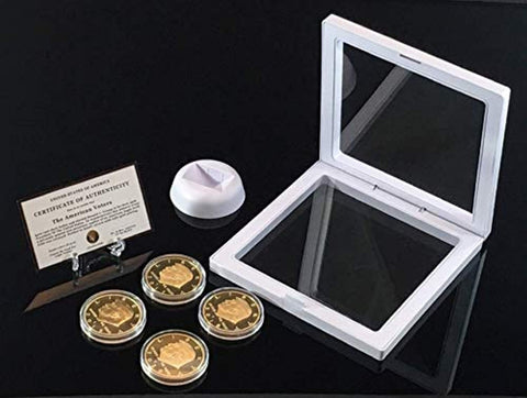 Image of Donald Trump Gold Coin Set, 4 Year Presidential Term Collector’s Edition, Commemorative Gold Plated Replica Coins 2017, 2018, 2019, 2020, Diamond Display Case, Cert. of Authenticity (White 1Pak)