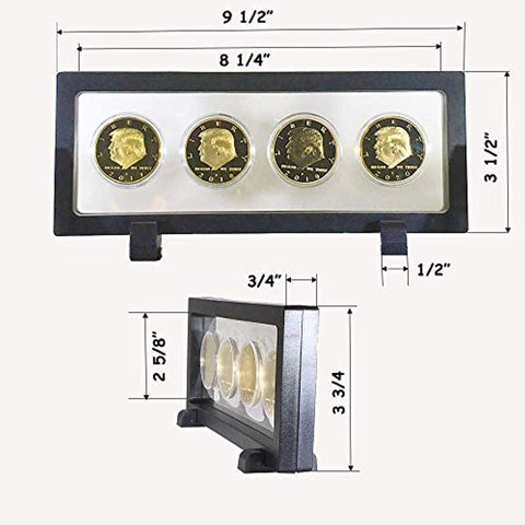 Image of Donald Trump 4 Gold Coin Set, 45th 1st Term Presidential Collector's Edition, Commemorative Gold Plated Replica Coins 2017-2018 - 2019-2020, Rectangle Display Case, Cert of Authenticity (Blk 1Pak)
