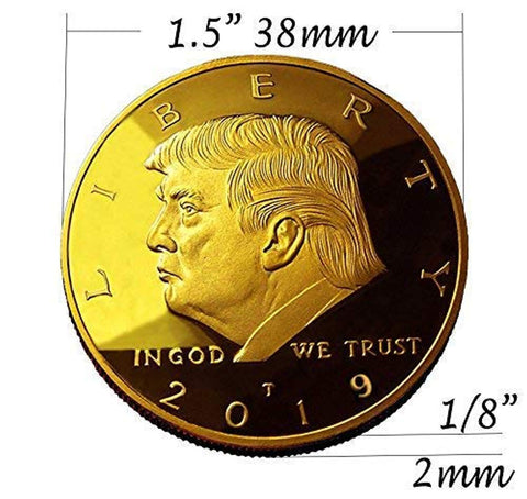 Image of 2019 Donald Trump Replica Gold Pieces, 45th Presidential Edition 24kt Gold Plated Medallion & Display Case eTradewinds (1- Pack 2019)