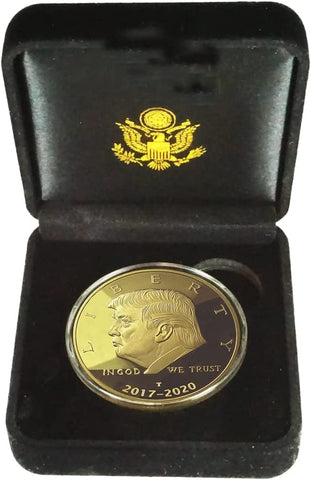 Image of 2017-2020 Donald Trump Velvet Case Gold Coin Set, 4 Year Collector’s Edition, Commemorative Gold Plated Replica Coin Cert of Auth (Velvet 17-20)