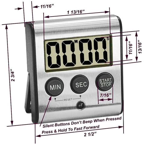 Image of Elegant Digital Kitchen Timer, Stainless Steel Model eT-23, SUPER Strong Magnetic Back, Loud Alarm, Large Display, Auto Memory, Auto Shut-Off