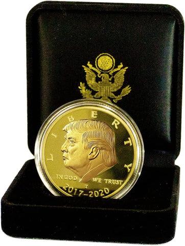 Image of 2017-2020 Donald Trump Velvet Case Gold Coin Set, 4 Year Collector’s Edition, Commemorative Gold Plated Replica Coin Cert of Auth (Velvet 17-20)