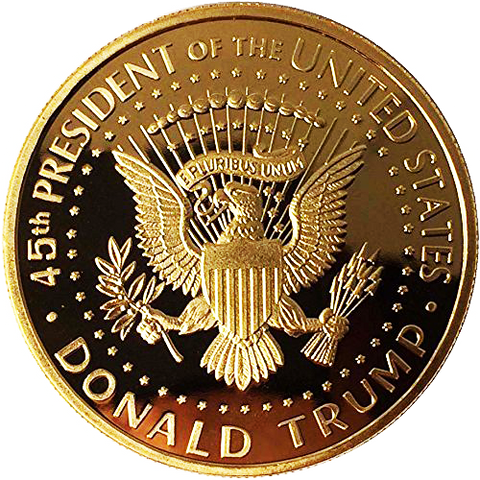 Image of Donald Trump 2 Term 8 Coin Set, 8 Year Collector’s Edition, Gold Plated Replica Coins 2017,18,19,20,21,22,23,24 Diamond Display Case, Cert. of Auth.