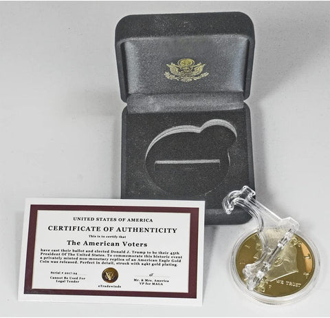 Image of 2017-2020 Donald Trump Velvet Case Gold Coin Set, 4 Year Collector’s Edition, Commemorative Gold Plated Replica Coin Cert of Auth (Velvet 17-20)