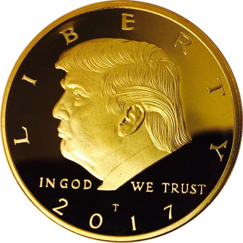Image of 2017 Donald Trump 45th President, Collectors Edition 24kt Gold Plated Commemorative Replica Novelty Coin, Each Coin Comes With Stand & Display Case (NOT LEGAL TENDER)