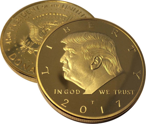 Image of 2017 Donald Trump 45th President, Collectors Edition 24kt Gold Plated Commemorative Replica Novelty Coin, Each Coin Comes With Stand & Display Case (NOT LEGAL TENDER)
