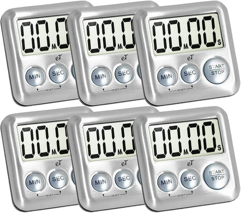 Image of Elegant Digital Kitchen Timer Stainless Steel - Strong Magnetic Back - Kickstand - Loud Alarm - Large Display - Auto Memory - Auto Shut-Off