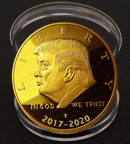 Image of 2017-2020 Donald Trump Velvet Case Gold Coin Set, 4 Year Collector’s Edition, Commemorative Gold Plated Replica Coin Cert of Auth (Velvet 17-20)