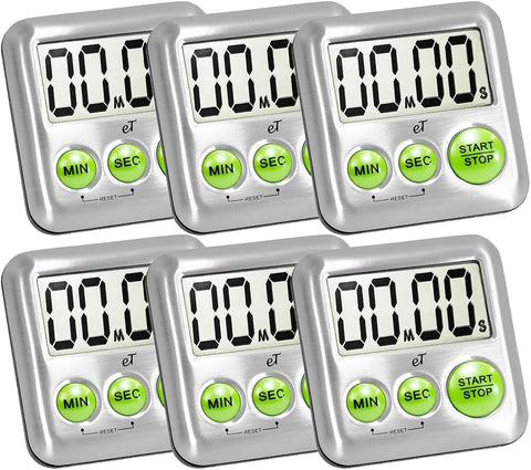 Image of Elegant Digital Kitchen Timer Stainless Steel - Strong Magnetic Back - Kickstand - Loud Alarm - Large Display - Auto Memory - Auto Shut-Off