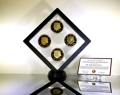 Image of Donald Trump 2nd Term 4 Replica Gold Coin Set, Diamond Display Case
