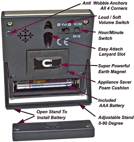Image of Elegant Digital Kitchen Timer, Stainless Steel Model eT-78, Displays 0-99 Min. or 0-99 Hr, SUPER Strong Magnetic Back, Volume Switch For Soft/Loud Alarm Tone, Auto Shut Off, Auto Memory