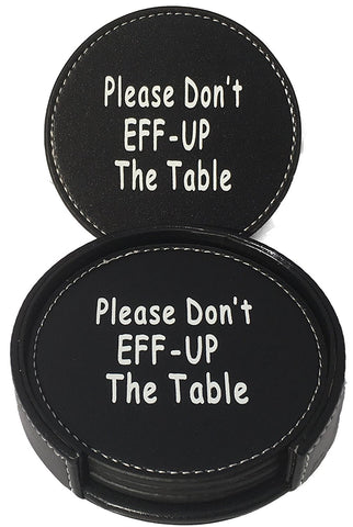 Image of Drink Coaster Set Housewarming Gifts - Funny Gag Gift For Table, Bar And Furniture Protection - Leather Coaster For Beer, Wine, And Glass Bottles