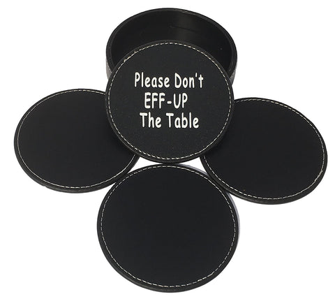 Image of Drink Coaster Set Housewarming Gifts - Funny Gag Gift For Table, Bar And Furniture Protection - Leather Coaster For Beer, Wine, And Glass Bottles