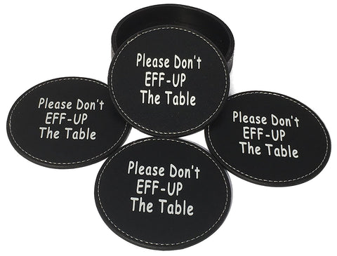 Image of Drink Coaster Set Housewarming Gifts - Funny Gag Gift For Table, Bar And Furniture Protection - Leather Coaster For Beer, Wine, And Glass Bottles