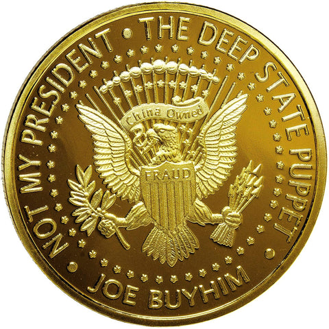 Image of Not My President – Joe “Bribes” Biden - Treason & Impeachment, 24kt Gold Plated Novelty Anti Biden Coin Says it All for The Biden Hater in Your Life (Coin & Stand)