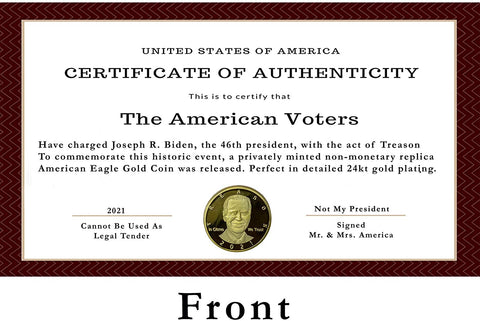 Image of Not My President – Joe “Bribes” Biden - Treason & Impeachment, 24kt Gold Plated Novelty Anti Biden Coin Says it All for The Biden Hater in Your Life (Gift Box)