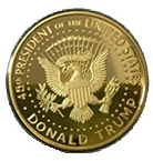 Image of 2017 Donald Trump Replica Gold Piece, 45th Presidential Edition 24kt Gold Plated Coin, Each Coin Comes With Gift Box, Certificate Of Authenticity, Display Case & Stand.
