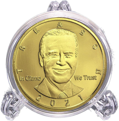 Image of Not My President – Joe “Bribes” Biden - Treason & Impeachment, 24kt Gold Plated Novelty Anti Biden Coin Says it All for The Biden Hater in Your Life (Gift Box)