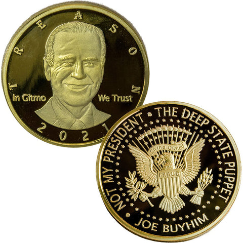 Image of Not My President – Joe “Bribes” Biden - Treason & Impeachment, 24kt Gold Plated Novelty Anti Biden Coin Says it All for The Biden Hater in Your Life (Coin & Stand)