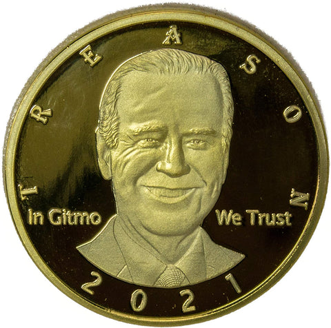 Image of Not My President – Joe “Bribes” Biden - Treason & Impeachment, 24kt Gold Plated Novelty Anti Biden Coin Says it All for The Biden Hater in Your Life (Coin & Stand)