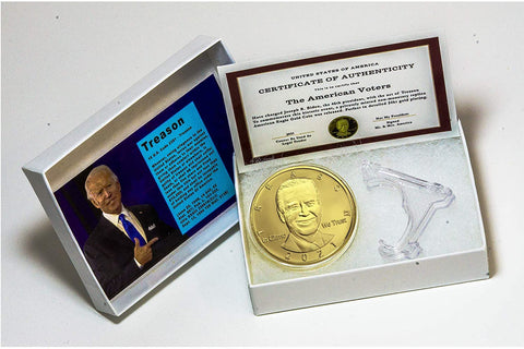 Image of Not My President – Joe “Bribes” Biden - Treason & Impeachment, 24kt Gold Plated Novelty Anti Biden Coin Says it All for The Biden Hater in Your Life (Gift Box)