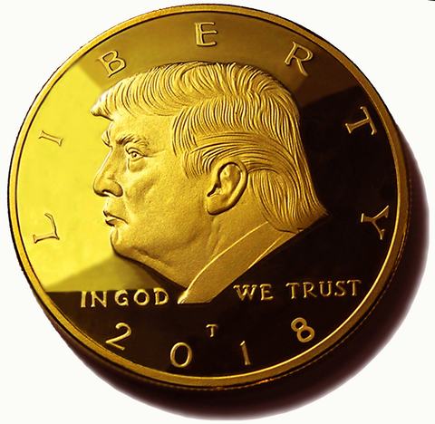 Image of 2018 Donald Trump 45th President, Collectors Edition 24kt Gold Plated Commemorative Replica Novelty Coin, Each Coin Comes With Stand & Display Case (NOT LEGAL TENDER)