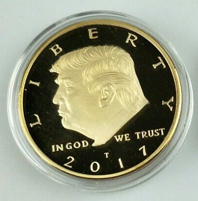 Image of 2017 Donald Trump 45th President, Collectors Edition 24kt Gold Plated Commemorative Replica Novelty Coin, Each Coin Comes With Stand & Display Case (NOT LEGAL TENDER)