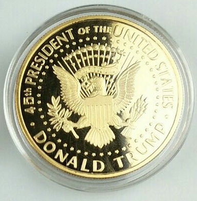 Image of 2017 Donald Trump 45th President, Collectors Edition 24kt Gold Plated Commemorative Replica Novelty Coin, Each Coin Comes With Stand & Display Case (NOT LEGAL TENDER)