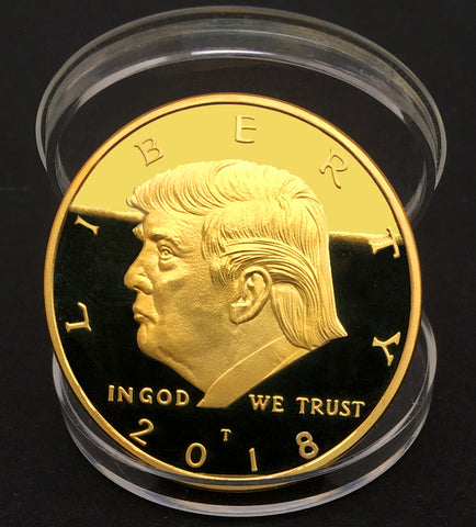 Image of 2018 Donald Trump 45th President, Collectors Edition 24kt Gold Plated Commemorative Replica Novelty Coin, Each Coin Comes With Stand & Display Case (NOT LEGAL TENDER)