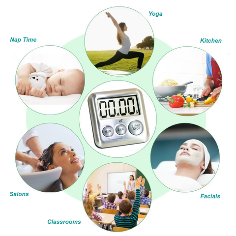 Image of Elegant Digital Kitchen Timer Stainless Steel - Strong Magnetic Back - Kickstand - Loud Alarm - Large Display - Auto Memory - Auto Shut-Off