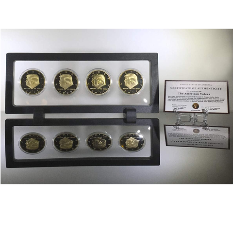 Image of Donald Trump 2 Term 8 Coin Set, 8 Year Collector’s Edition, Gold Plated Replica Coins 2017,18,19,20,25,26,27,28 Rectangle Display Case, Cert. of Auth.