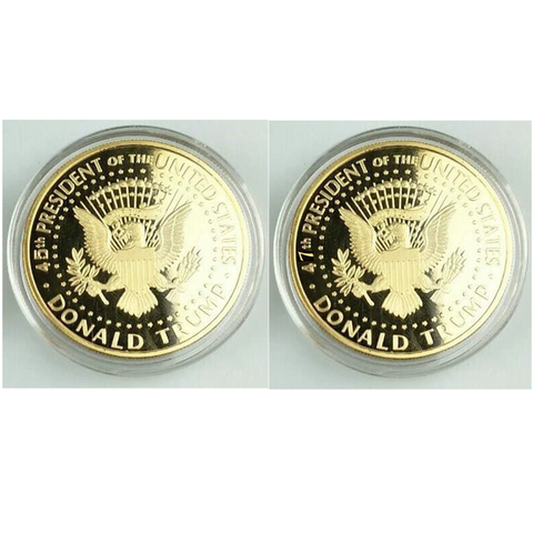 Image of Donald Trump 2 Term 8 Coin Set, 8 Year Collector’s Edition, Gold Plated Replica Coins 2017,18,19,20,25,26,27,28 Rectangle Display Case, Cert. of Auth.
