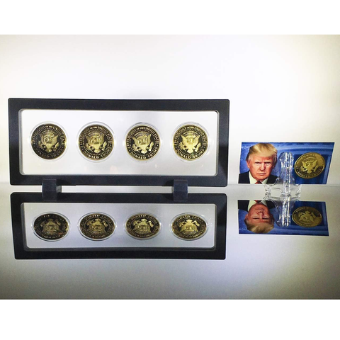 Image of Donald Trump 2 Term 8 Coin Set, 8 Year Collector’s Edition, Gold Plated Replica Coins 2017,18,19,20,25,26,27,28 Rectangle Display Case, Cert. of Auth.