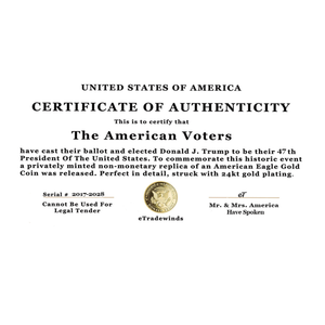 eTradewinds Donald Trump 2nd Term 4 Coin Set, Rectangle Display Case, Cert. of Auth