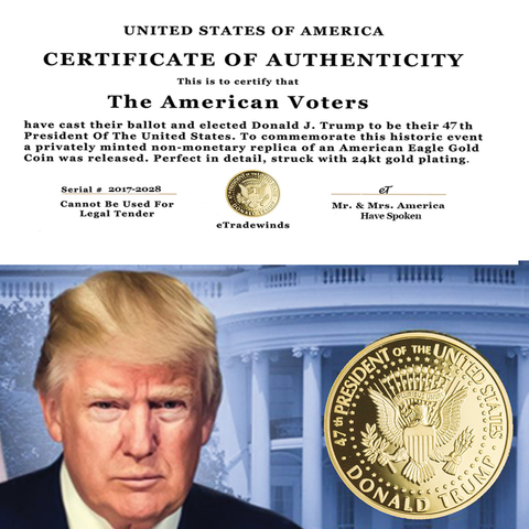 Image of eTradewinds Donald Trump 2nd Term 4 Coin Set, Rectangle Display Case, Cert. of Auth