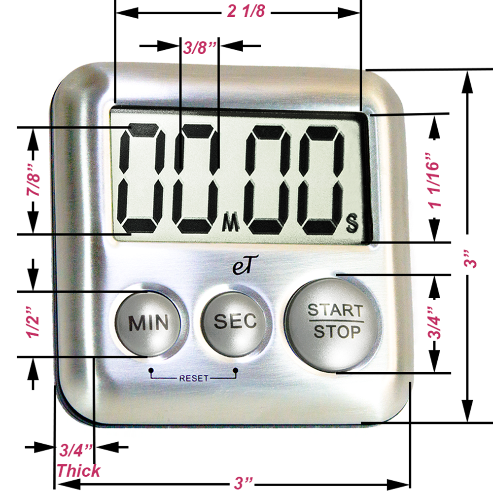 Elegant Digital Kitchen Timer Stainless Steel - Strong Magnetic Back - Kickstand - Loud Alarm - Large Display - Auto Memory - Auto Shut-Off