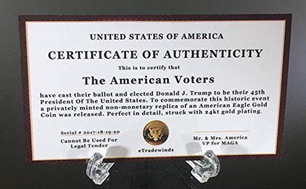 Donald Trump 4 Gold Coin Set, 1st Term Presidential Collector's Edition, Gold Plated Replica Coins 2017-2018 - 2019-2020, Clear Display Stands, Cert. of Authenticity (Clear 1 Pak)