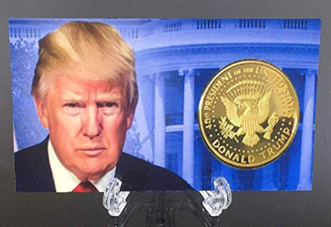 Image of Donald Trump 4 Gold Coin Set, 45th 1st Term Presidential Collector's Edition, Commemorative Gold Plated Replica Coins 2017-2018 - 2019-2020, Rectangle Display Case, Cert of Authenticity (Blk 1Pak)
