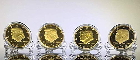 Image of Donald Trump 4 Gold Coin Set, 1st Term Presidential Collector's Edition, Gold Plated Replica Coins 2017-2018 - 2019-2020, Clear Display Stands, Cert. of Authenticity (Clear 1 Pak)