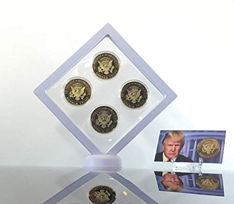 Image of Donald Trump Gold Coin Set, 4 Year Presidential Term Collector’s Edition, Commemorative Gold Plated Replica Coins 2017, 2018, 2019, 2020, Diamond Display Case, Cert. of Authenticity (White 1Pak)