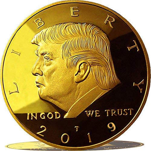 Image of 2019 Donald Trump Replica Gold Pieces, 45th Presidential Edition 24kt Gold Plated Medallion & Display Case eTradewinds (1- Pack 2019)